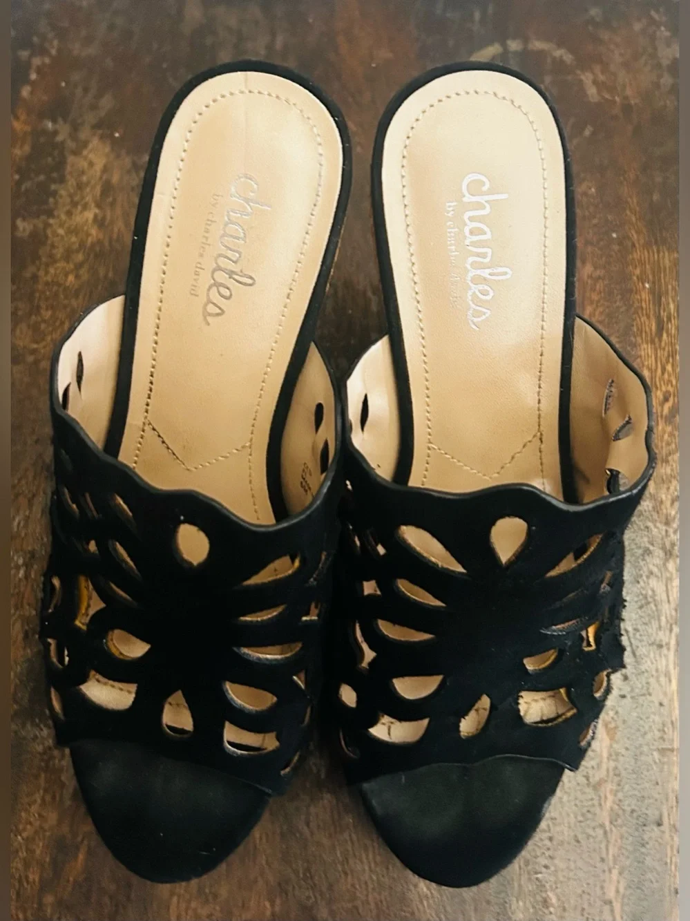 Charles David Black‎ Wedge Sandals- Size 6 M